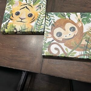 Jungle Animal Canvas Art Set - Tiger and Monkey